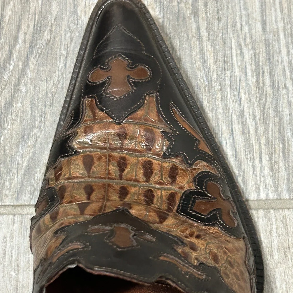 Women's Donald J. Pliner Black/Tan Western Shoe Boot/Mule/Clog - 6-6.5 - Picture 6 of 10